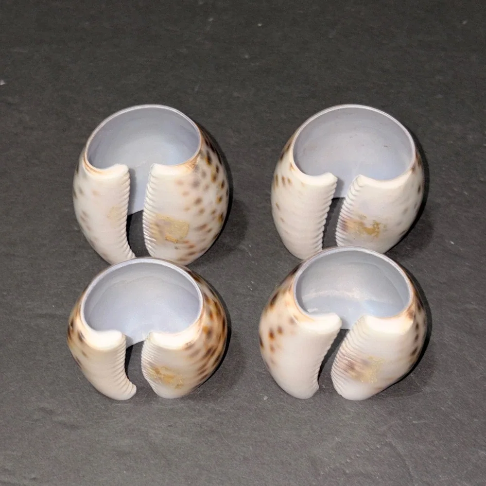 Vintage Natural Tiger Cowrie Shell Napkin Rings Set of 4 Brown Spotted Coastal